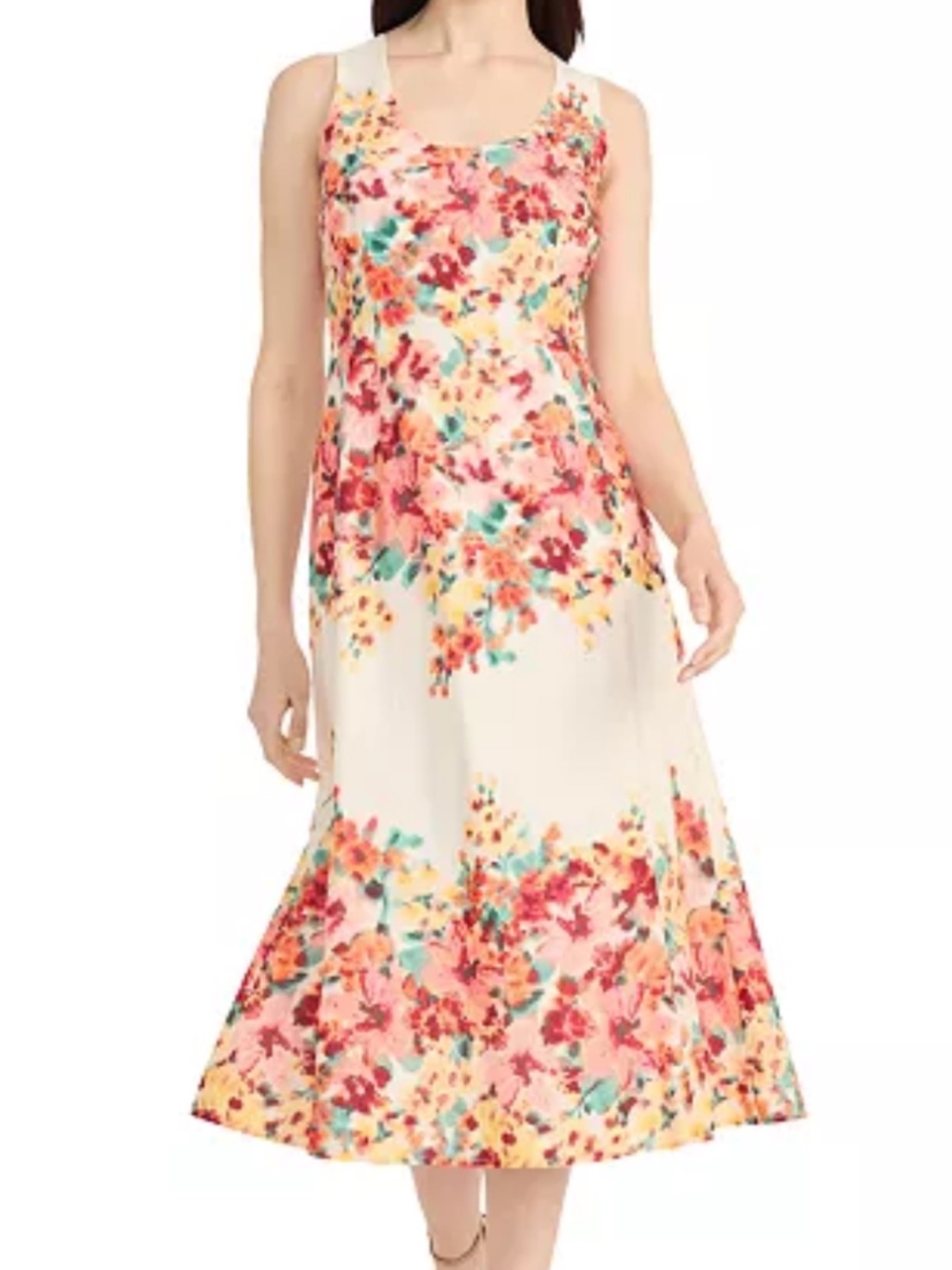 Maggy London floral print cotton midi colorful dress cocktail size 12 NEW